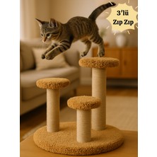 Feyza Design Peluş Dokulu 3'lü Zıp Zıp Kedi Tırmalama Tahtası 44 Cm, Renkli ve Eğlenceli