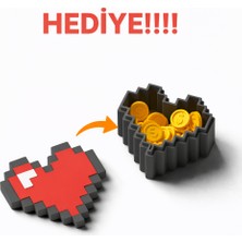 Yapı3D Pixel Kalp Saklama Kutusu | Retro 8 Bit Kalp Kutu | Oyun Temalı Masa Üstü Dekor | 15 Adet Coin Hediyeli