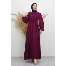 Bağlama Detay Şifon Elbise Mor