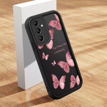 Ucuc Samsung Galaxy A14 Uyumlu Siyah Silikon Kılıf Kelebek Desenli Darbeye Dayanıklı Lens Koruma