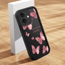Ucuc iPhone 16 Uyumlu Siyah Silikon Kılıf Kelebek Desenli Darbeye Dayanıklı Lens Koruma