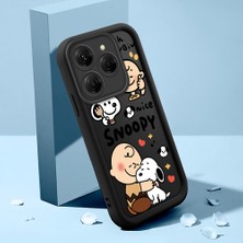 Ucuc Tecno Spark 20 Pro Uyumlu Siyah Silikon Kılıf Snoopy Desenli Darbeye Dayanıklı Lens Koruma