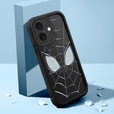 Ucuc iPhone 16 Uyumlu Siyah Silikon Kılıf Spider-Man Desenli Darbeye Dayanıklı Lens Koruma