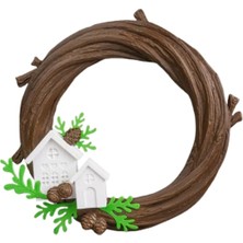 Eco Lounge Kış Köyü Kapı Süsü 21 cm – Ahşap Dal Temalı Yılbaşı Dekoru