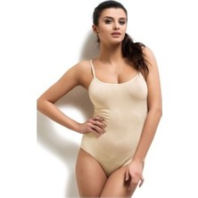 Tutku Kadın Bej  Ip Askılı Likralı Kancalı Çıtçıtlı Body-Bej-M