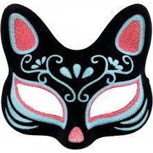 Eco Lounge Siyah Süet Mavi Kırmızı Simli Kedi Maskesi