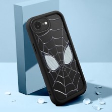 Ucuc iPhone 16E Uyumlu Siyah Silikon Kılıf Spider-Man Desenli Darbeye Dayanıklı Lens Koruma