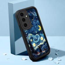 Ucuc Samsung Galaxy S24 Fe Uyumlu Siyah Silikon Kılıf Van Gogh Gökyüzü Desenli Darbeye Dayanıklı Lens Koruma