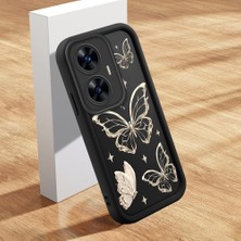Ucuc Realme C55 Uyumlu Siyah Silikon Kılıf Elegan Kelebek Desenli Darbeye Dayanıklı Lens Koruma