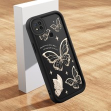 Ucuc Xiaomi Redmi 9C/10A Uyumlu Siyah Silikon Kılıf Elegan Kelebek Desenli Darbeye Dayanıklı Lens Koruma