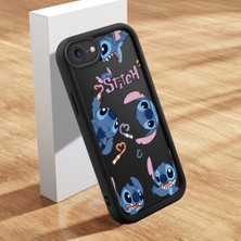 Ucuc iPhone 7/8/se 2020 2022 Uyumlu Siyah Silikon Kılıf Sevimli Stitch Desenli Darbeye Dayanıklı Lens Koruma