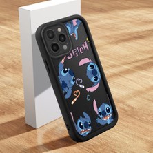 Ucuc iPhone 14 Pro Uyumlu Siyah Silikon Kılıf Sevimli Stitch Desenli Darbeye Dayanıklı Lens Koruma