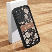 Ucuc Xiaomi Redmi Note 11/11S Uyumlu Siyah Silikon Kılıf Retro Çiçek Desenli Darbeye Dayanıklı Lens Koruma
