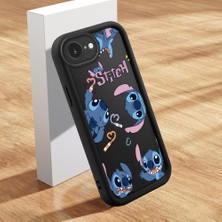 Ucuc iPhone 16E Uyumlu Siyah Silikon Kılıf Sevimli Stitch Desenli Darbeye Dayanıklı Lens Koruma