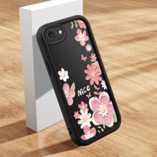 Ucuc iPhone 7/8/se 2020 2022 Uyumlu Siyah Silikon Kılıf Çiçek ve Kelebek Desenli Darbeye Dayanıklı Lens Koruma