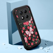 Ucuc Xiaomi Redmi Note 14 Pro Plus 5g Uyumlu Siyah Silikon Kılıf Çiçek ve Kelebek Desenli Darbeye Dayanıklı Lens Koruma