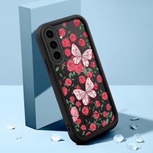 Ucuc Samsung Galaxy A56/A36 Uyumlu Siyah Silikon Kılıf Çiçek ve Kelebek Desenli Darbeye Dayanıklı Lens Koruma