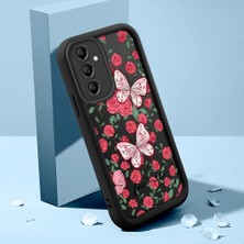 Ucuc Samsung Galaxy A14 Uyumlu Siyah Silikon Kılıf Çiçek ve Kelebek Desenli Darbeye Dayanıklı Lens Koruma