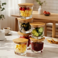 Snippy Elite - 6'lı Bambu Kapaklı Vakumlu Cam Kahvaltılık Çok Amaçlı Cam Çerezlik 300 ml