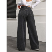 Maıson De Mode Koyu Füme Palazzo Pantolon Wide Leg Yüksek Bel Denim Jeans
