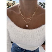 Miliva Zirkon Taşlı Pembe Kalp Kolye | Altın Kaplama Zincir Kolye |