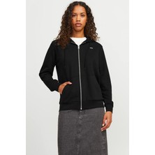 Jack & Jones Jxabbie Kadın Siyah Sweatshirt Uzun Kollu Cepli Günlük Spor Tarzı