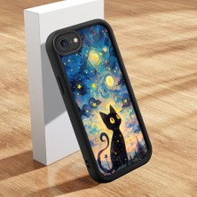 Ucuc iPhone 7/8/se 2020 2022 Uyumlu Siyah Silikon Kılıf Van Gogh Gökyüzü Desenli Darbeye Dayanıklı Lens Koruma
