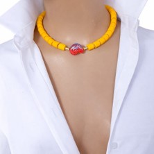 Sinem Şanlı Atelier Sarı Porselen Salyangoz Detaylı El Yapımı Cam Boncuk Kolye