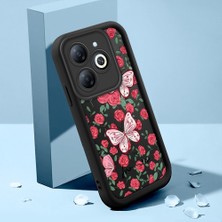 Ucuc Infinix Smart 8/smart 8 Pro Uyumlu Siyah Silikon Kılıf Çiçek ve Kelebek Desenli Darbeye Dayanıklı Lens Koruma