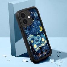 Ucuc iPhone 16 Uyumlu Siyah Silikon Kılıf Van Gogh Gökyüzü Desenli Darbeye Dayanıklı Lens Koruma
