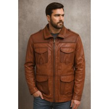 HMO Store Kahve Rengi Premium Özel Cep Tasarım Hakiki Deri Ceket