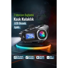 Ensiga Radyolu 2 Bağlantılı LCD Ekranlı Işıklı Su Geçirmez Intercom Motorcu Kask Kulaklık Müzik Çalar