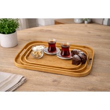 YDGR 3’lü Bambu Tepsi Seti – Servis ve Sunum Tepsisi, Ince Kenar