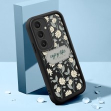 Ucuc Samsung Galaxy S24 Plus Uyumlu Siyah Silikon Kılıf Retro Çiçek Desenli Darbeye Dayanıklı Lens Koruma