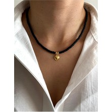 Hercy Mini Kalpli Siyah Fimo Kolye