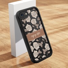 Ucuc iPhone 7/8/se 2020 2022 Uyumlu Siyah Silikon Kılıf Retro Çiçek Desenli Darbeye Dayanıklı Lens Koruma