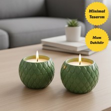 Nigi Store Yeşil Balık Pulu Desenli 2'li Mum Seti - Hediyelik Salon Masa Süsü/dekoru