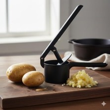 Paslanmaz Çelik Siyah Patates Ezici | Büyük Boy Metal Kollu Patates Püre Aparatı | Mutfakta Kolaylık ve Profesyonel Kolay Püreler Yapımı