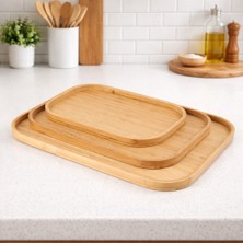 YDGR Doğal Bambu 3'lü Çay ve Sunum Tepsisi Seti – Modern ve Şık Tasarım 33X22 & 40X28 & 46X35 cm