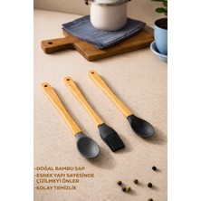 Porsima Mıen 3 Parça Mini Silikon Kaşık Fırça - Yanmaz Yapışmaz Hazırlık Seti 23 cm