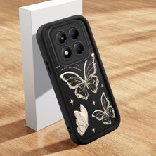 Ucuc Xiaomi Redmi Note 14 Pro 4g Uyumlu Siyah Silikon Kılıf Elegan Kelebek Desenli Darbeye Dayanıklı Lens Koruma