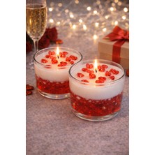 Kalp Detaylı Cam Bardak Mum – Su Görünümlü Dekoratif Kokulu Mum & Romantik Hediye