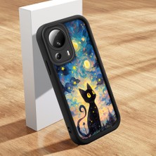 Ucuc Xiaomi 13 Lite Uyumlu Siyah Silikon Kılıf Van Gogh Gökyüzü Desenli Darbeye Dayanıklı Lens Koruma