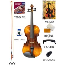 Parma Ahşap Parlak Keman 4/4 Tam Boy Full Set (Akort Cihazı Yastık Yedek Tel Çanta Yay Reçine Metod)
