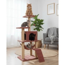 Feyza Design Yumuşak ve Rahat Pet Hamaklı Kedi Tırmalama Oyun Evi Gül Kurusu