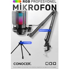 Conocer Rgb Gaming USB Mikrofon Tripodlu ve Masa Standlı Oyuncu ve Youtuber Için Profesyonel Yayın Mikrofonu