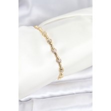 Mustran Pirinç Gold Renk Vıp Seri Punta Model Zirkon Taşlı Kadın Bileklik