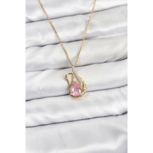 Mustran 316L Çelik Zincir Gold Renk Pembe Kuğu Model Zirkon Taşlı Kadın Kolye
