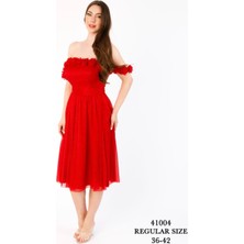 Arin Yaka Çevresi Çiçekli Simli Tül Elbise