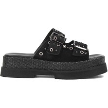 Celal Gültekin Kadın Siyah Çift Tokalı Süet Deri Terlik